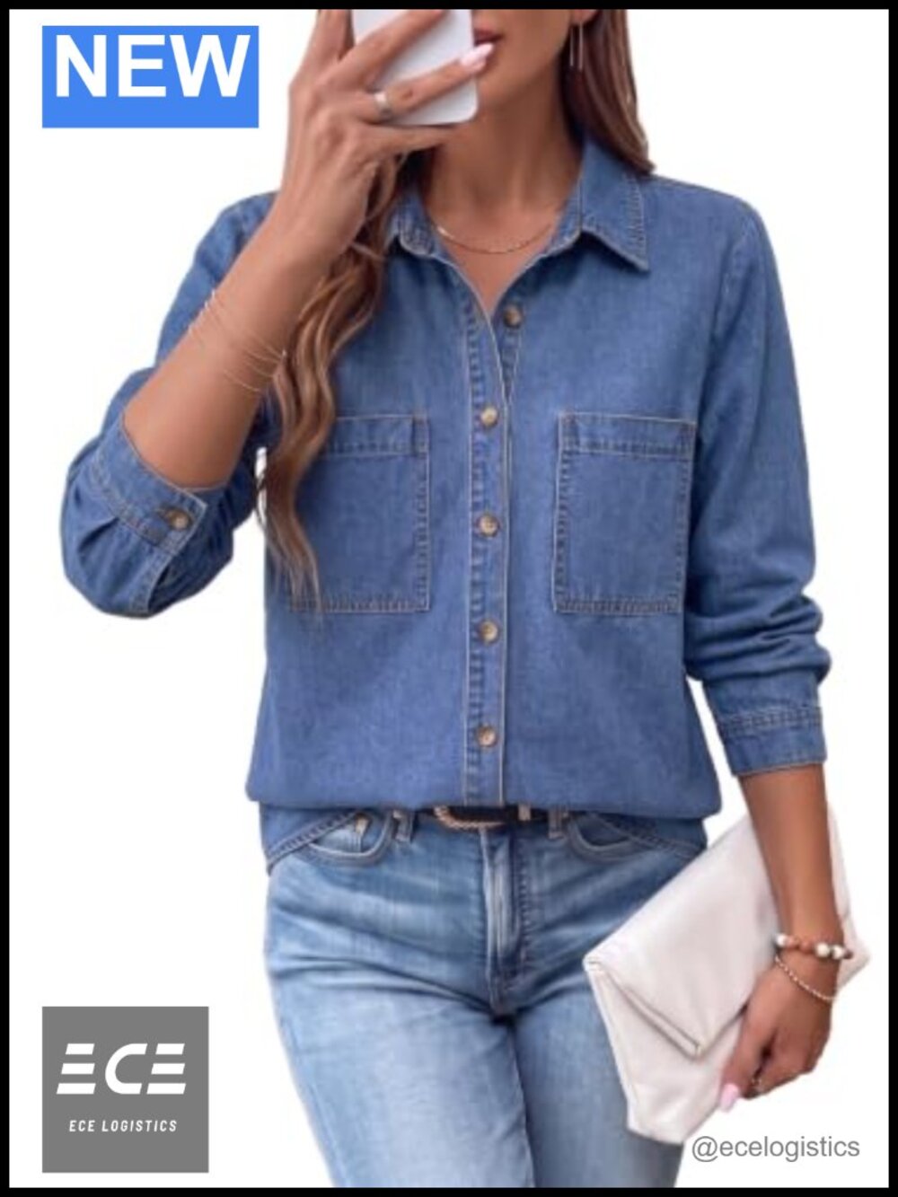 Sidefeel Women's Long Sleeve Button Down Denim Shirt